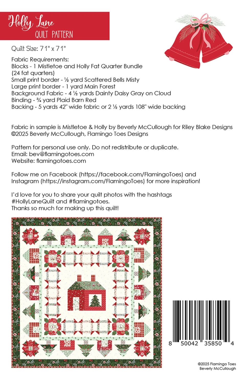 Back of the Holly Lane Quilt Pattern by Flamingo Toes