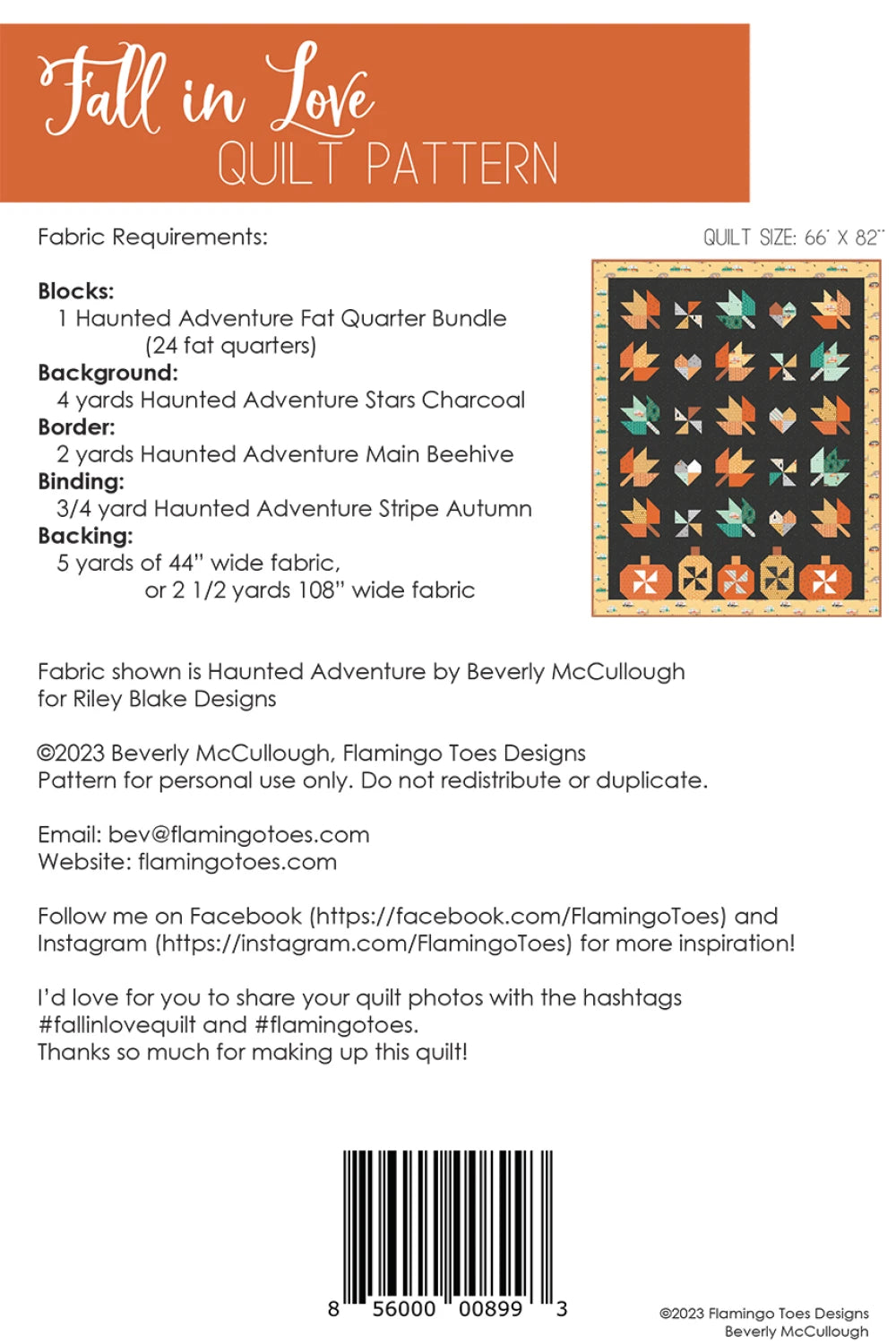 back of the Spooky Lane Quilt Pattern by Flamingo Toes