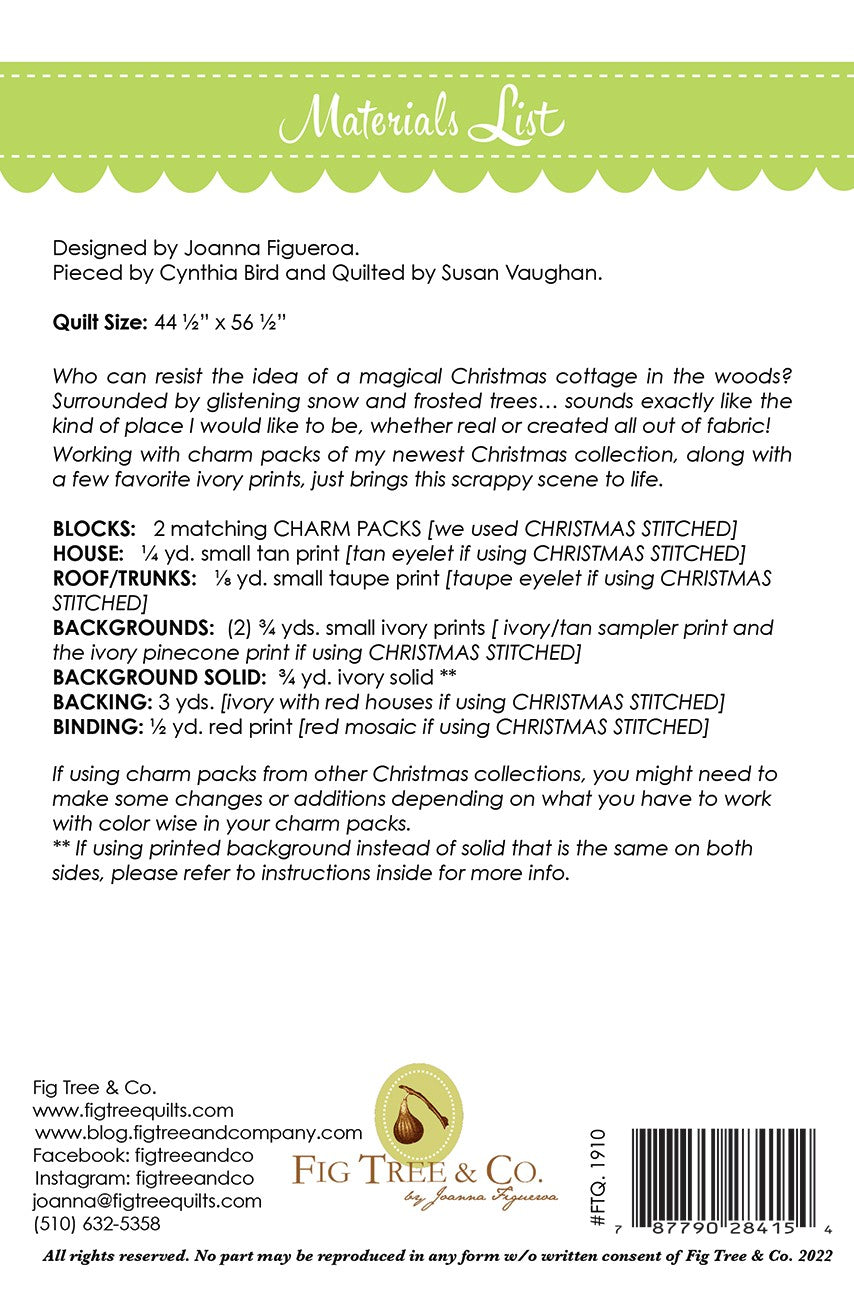 Back of the Christmas Cottage Quilt Pattern by Fig Tree Quilts