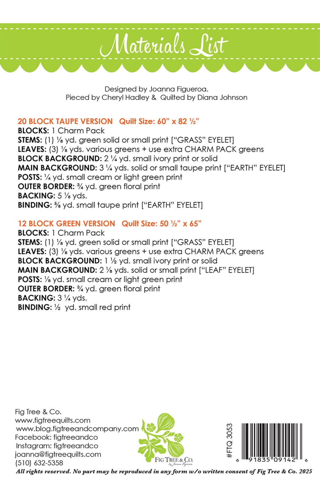 Back of the Cameos Quilt Pattern by Fig Tree Quilts