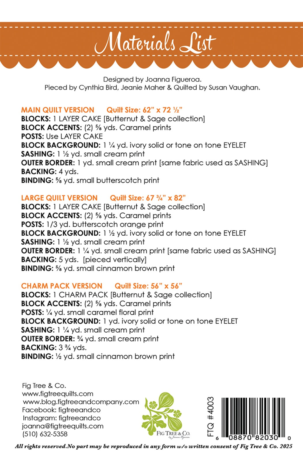 Back of the Plough & Harvest Quilt Pattern by Fig Tree Quilts