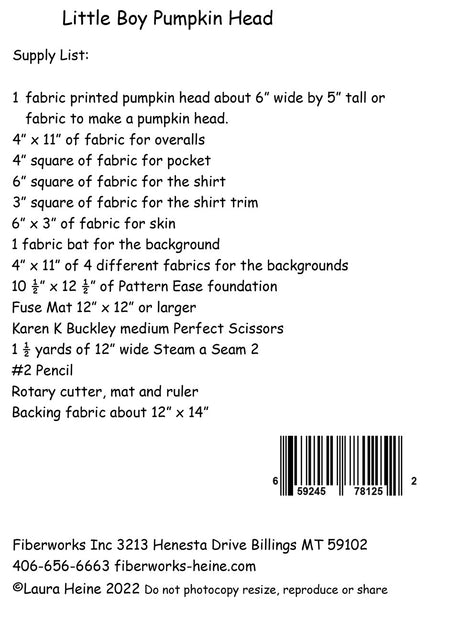 Back of the Little Boy Pumpkin Head Collage Pattern by Laura Heine by Fiberworks Inc