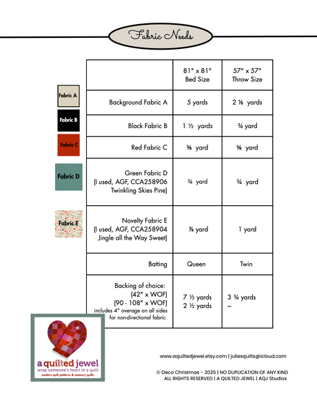 Back of the Deco Christmas Downloadable Pattern by A Quilted Jewel