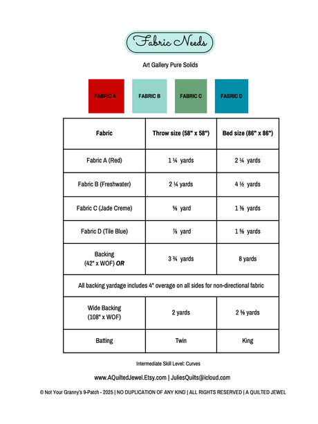 Back of the Not Your Granny’s 9-patch Downloadable Pattern by A Quilted Jewel