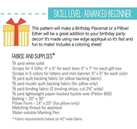 Back of the Birthday Placemat or Pillow Pattern by Ahhh.. Quilting