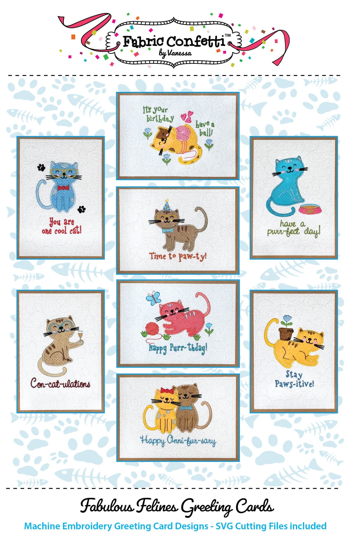Fabulous Felines Greeting Cards Downloadable Pattern by Fabric Confetti