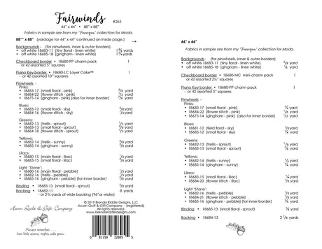 Back of the Fairwinds Quilt Pattern by Brenda Riddle Designs