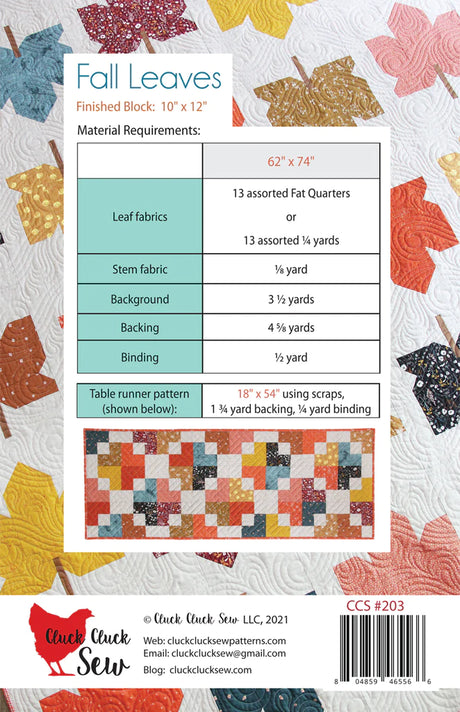 Back of the Fall Leaves Quilt Pattern by Cluck Cluck Sew