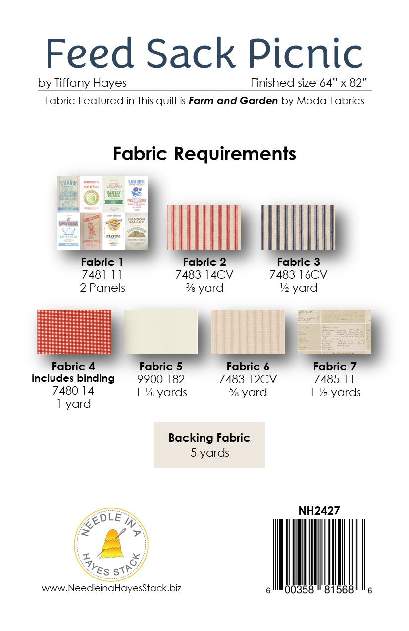 Back of the Feed Sack Picnic Downloadable Pattern by Needle In A Hayes Stack