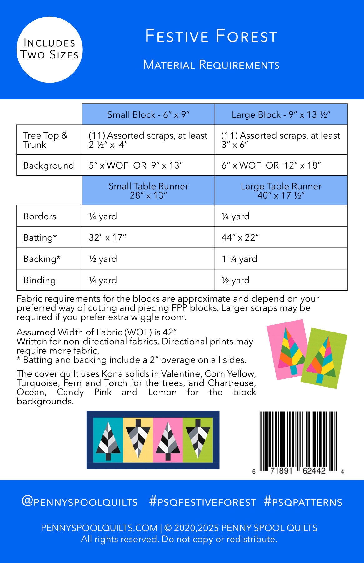 Back of the Festive Forest Downloadable Pattern by Penny Spool Quilts Pattern