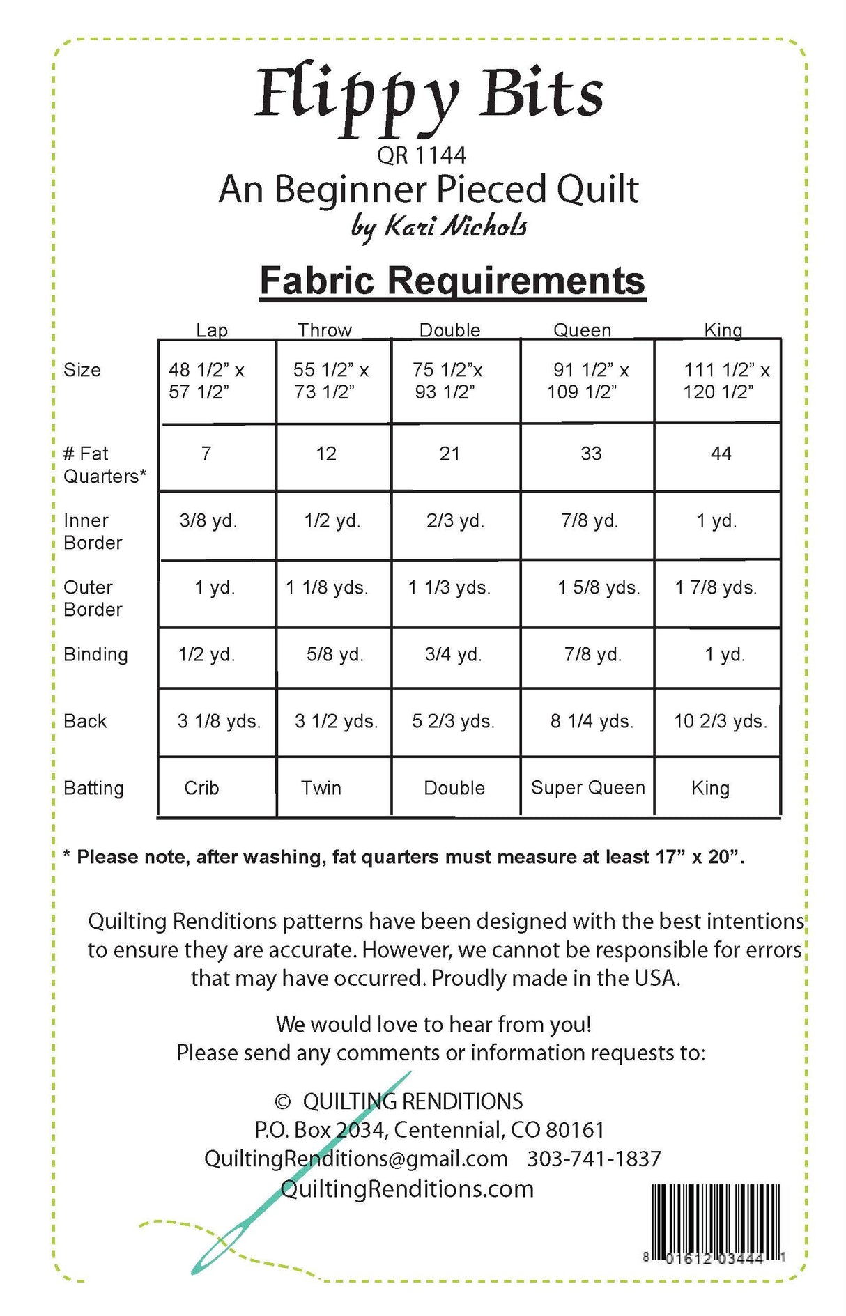 Back of the Flippy Bits Quilt Pattern by Quilting Renditions