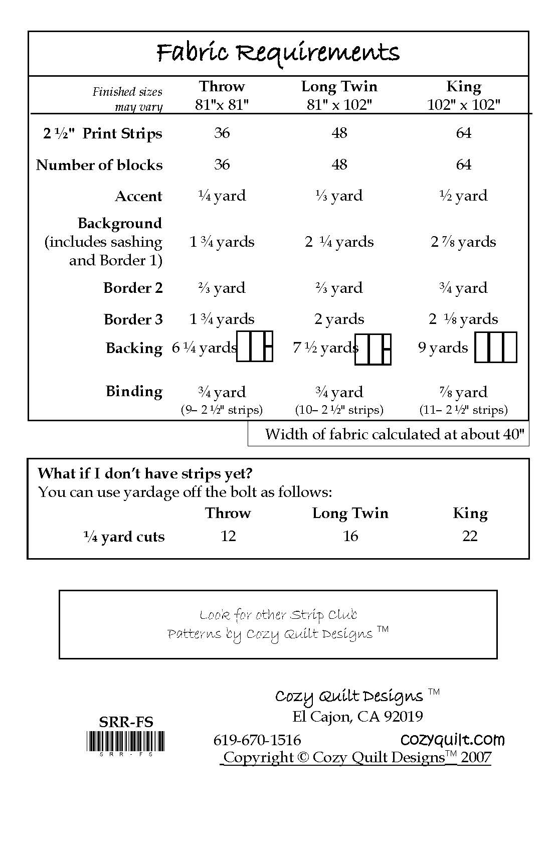 Back of the Four Square Downloadable Pattern by Cozy Quilt Designs