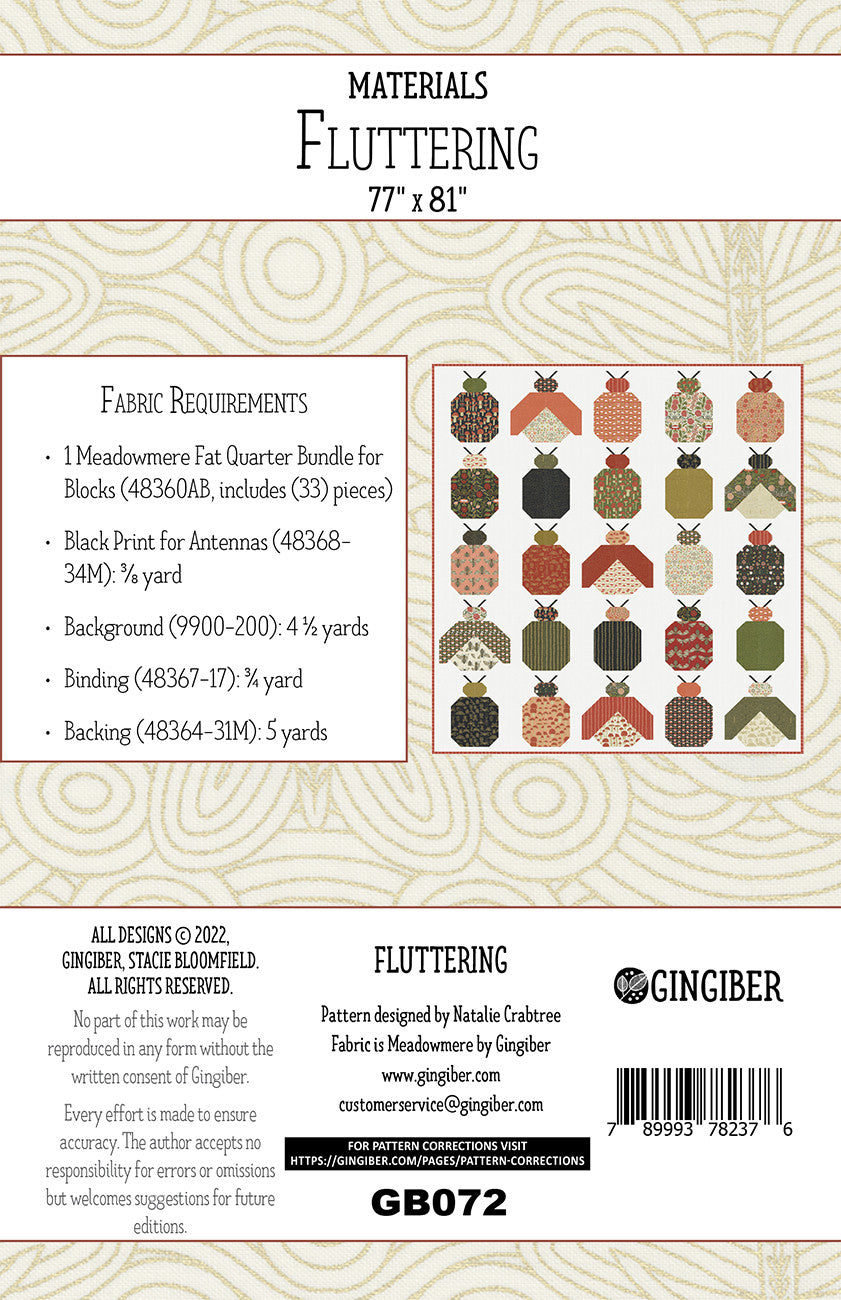 Back of the Fluttering Quilt Pattern by Gingiber