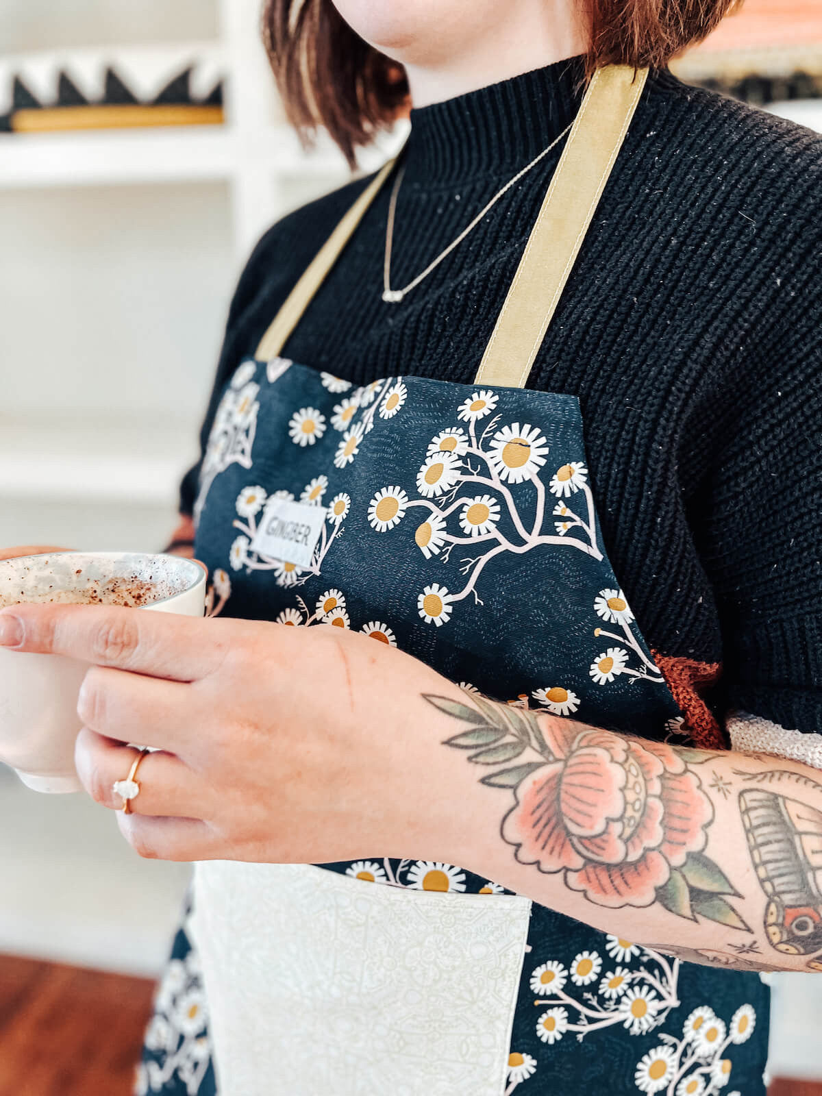 Golden Blue Floral Apron by Gingiber