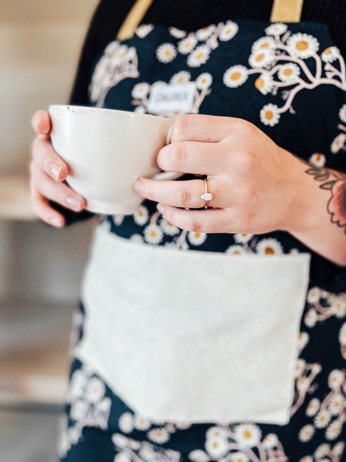 Golden Blue Floral Apron by Gingiber