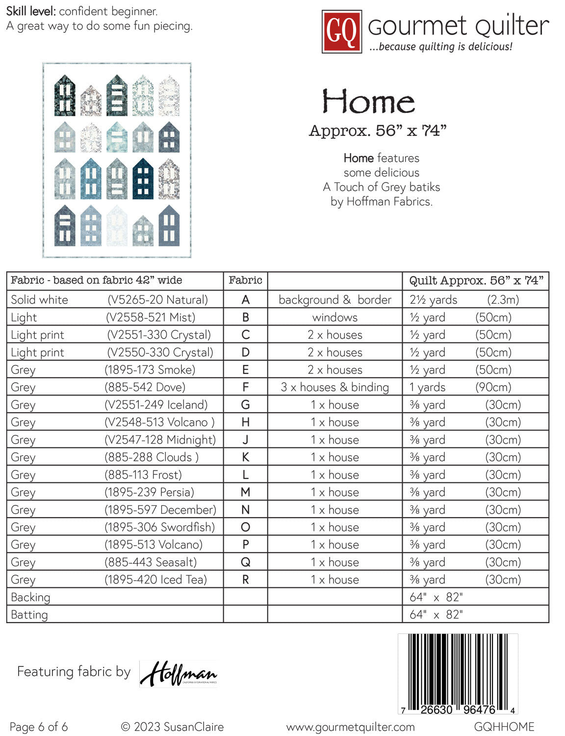 Back of the Home Quilt Pattern by Gourmet Quilter