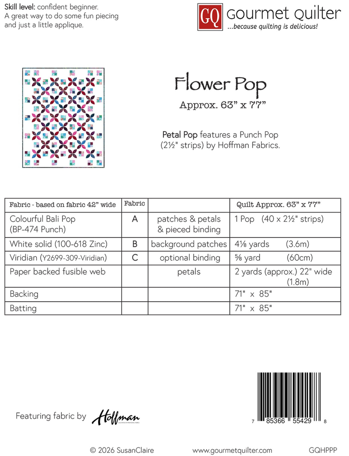 Back of the Petal Pop Quilt Pattern by Gourmet Quilter