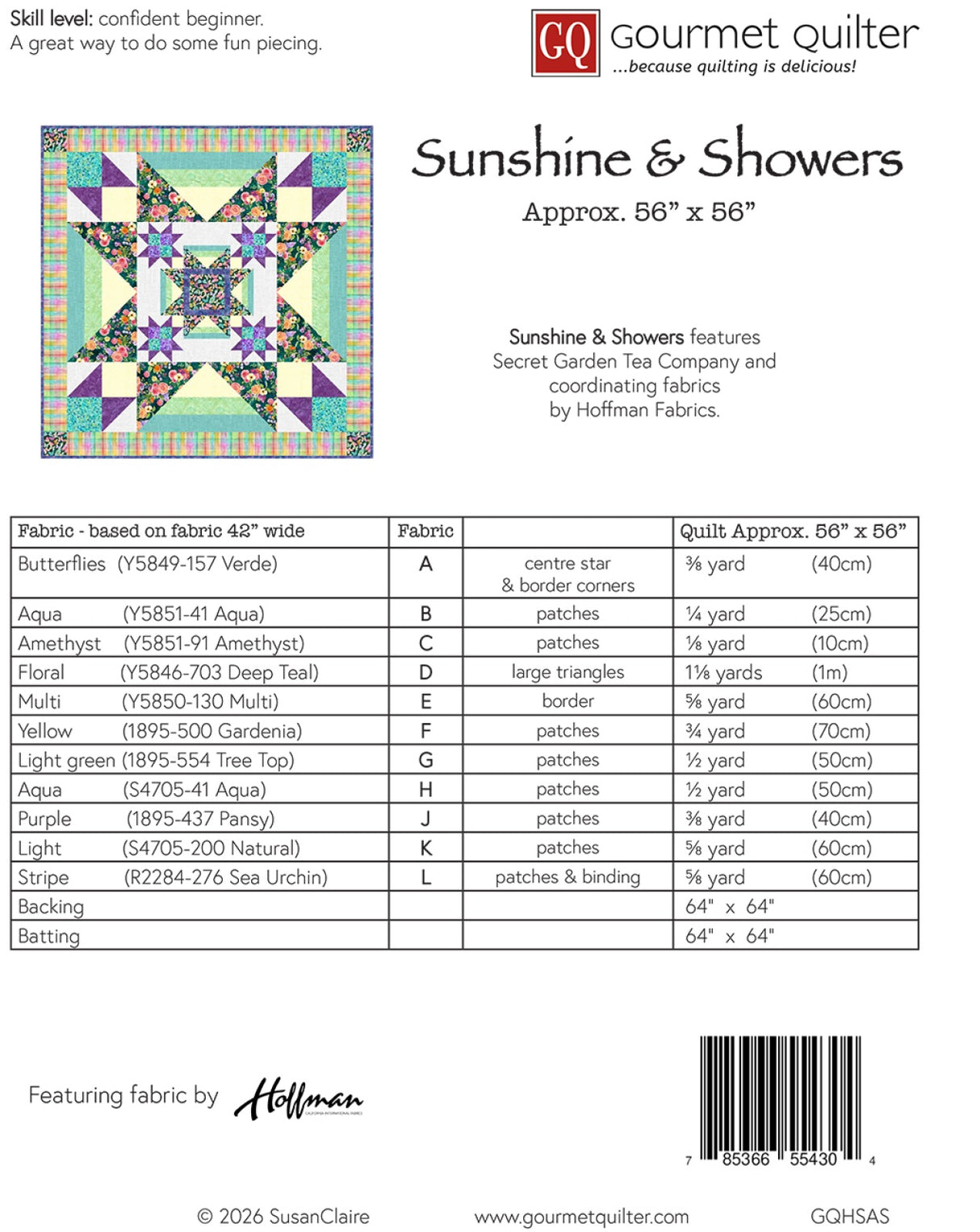 Back of the Sunshine & Showers Quilt Pattern by Gourmet Quilter