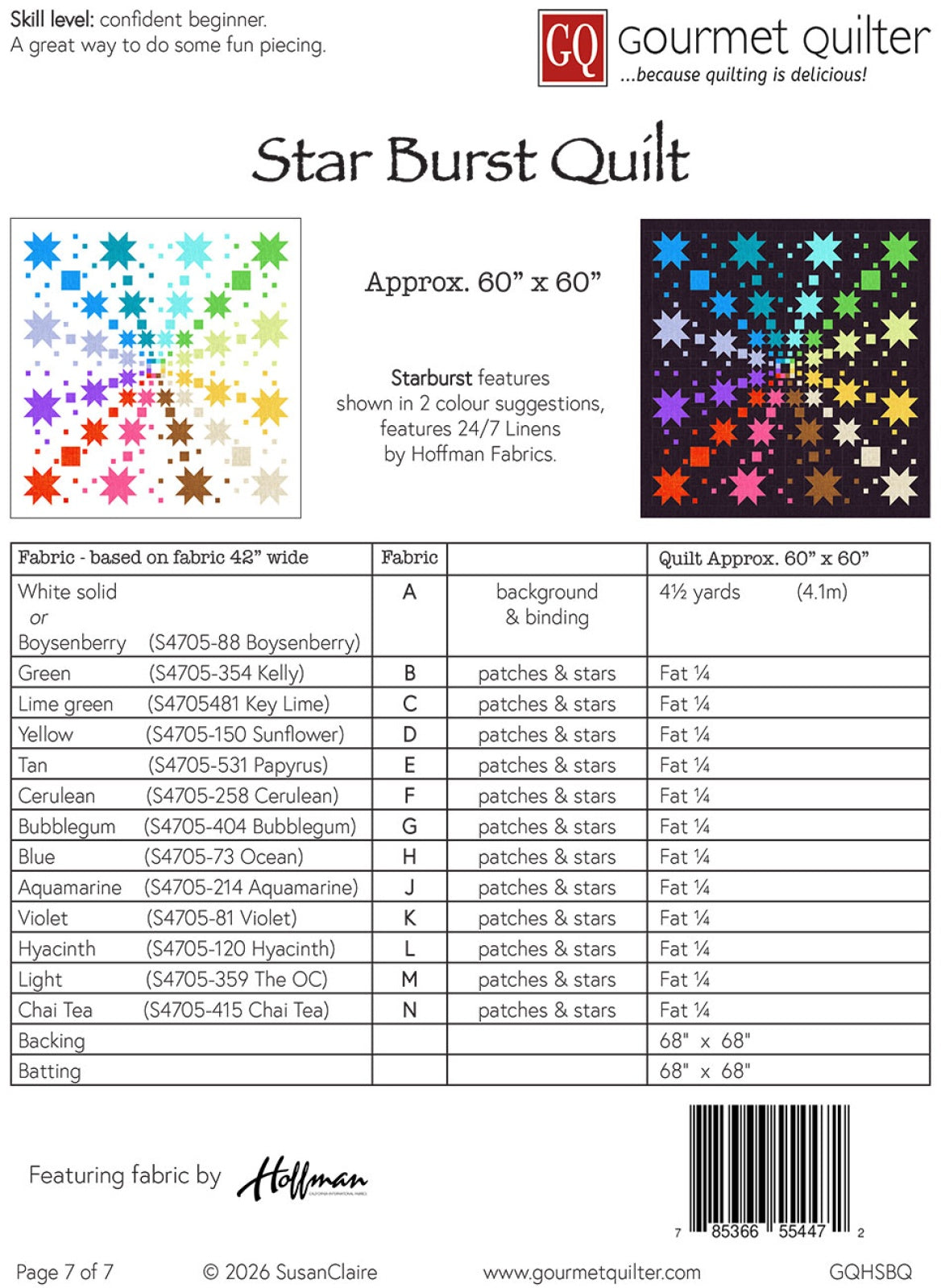 Back of the Star Burst Quilt Quilt Pattern by Gourmet Quilter