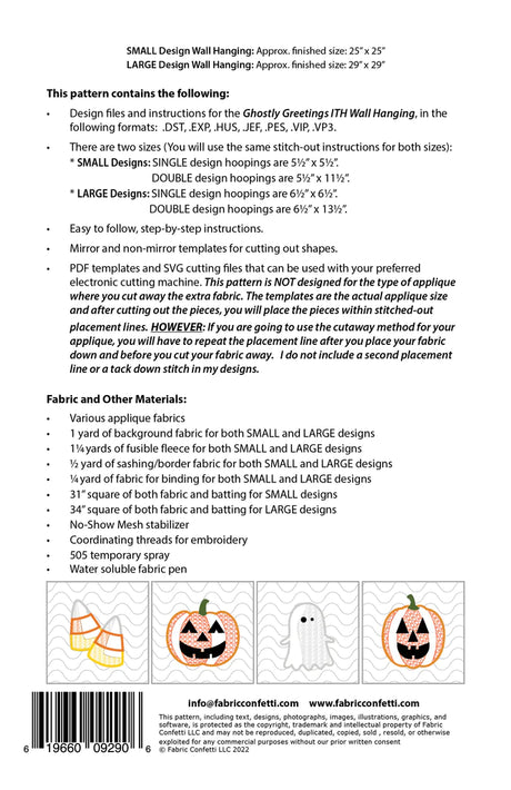 Back of the Ghostly Greetings ITH Wall Hanging by Fabric Confetti