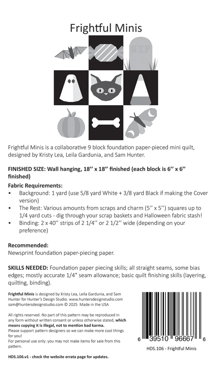 Back of the Frightful Minis Pattern by Hunter’s Design Studio