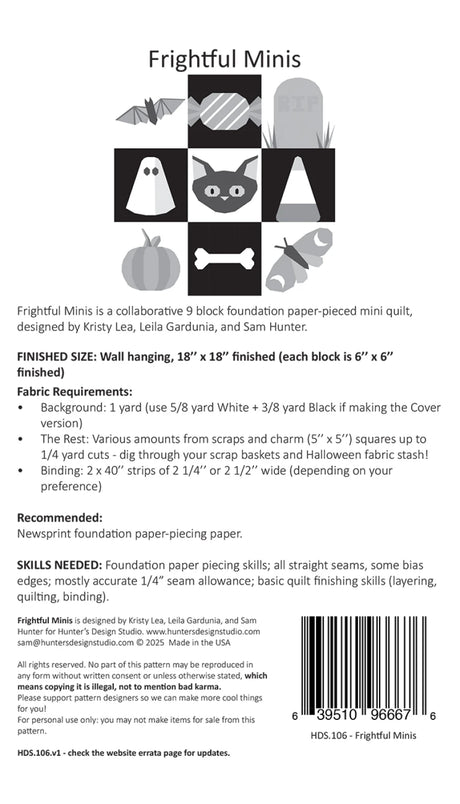 Back of the Frightful Minis Pattern by Hunter’s Design Studio