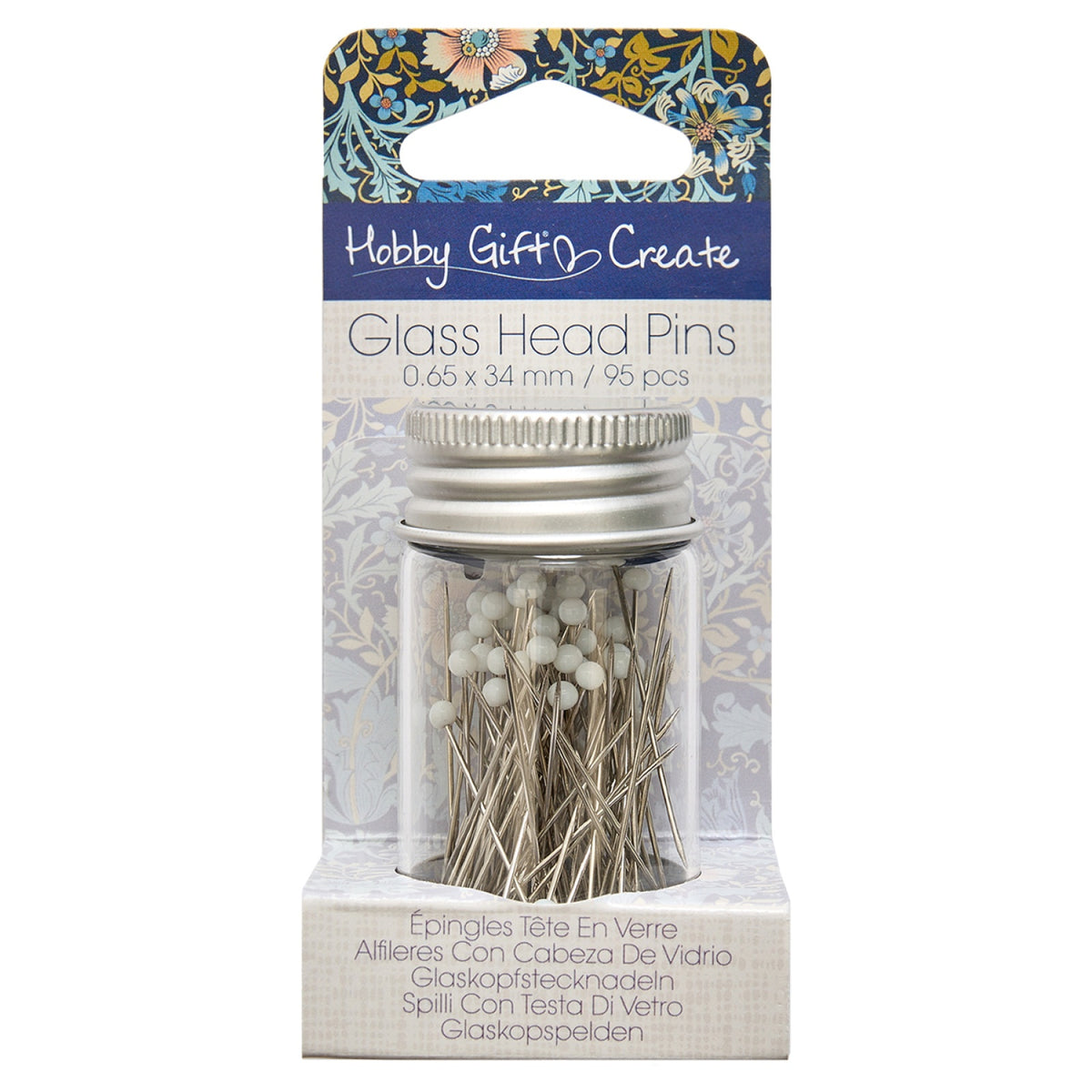 Back of the Glass Head Pins In Glass Jar White 95ct by Hobby Gift USA