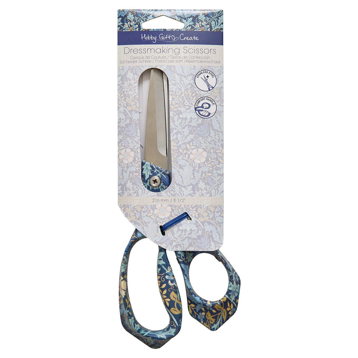 Back of the Dressmaker Scissors 8-1/2in Blue Floral by Hobby Gift USA