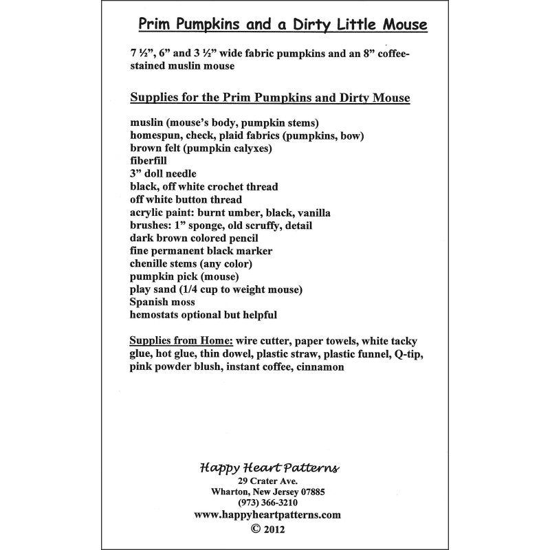 Back of the Prim Pumpkins and a Dirty Little Mouse Pattern by Happy Heart Patterns