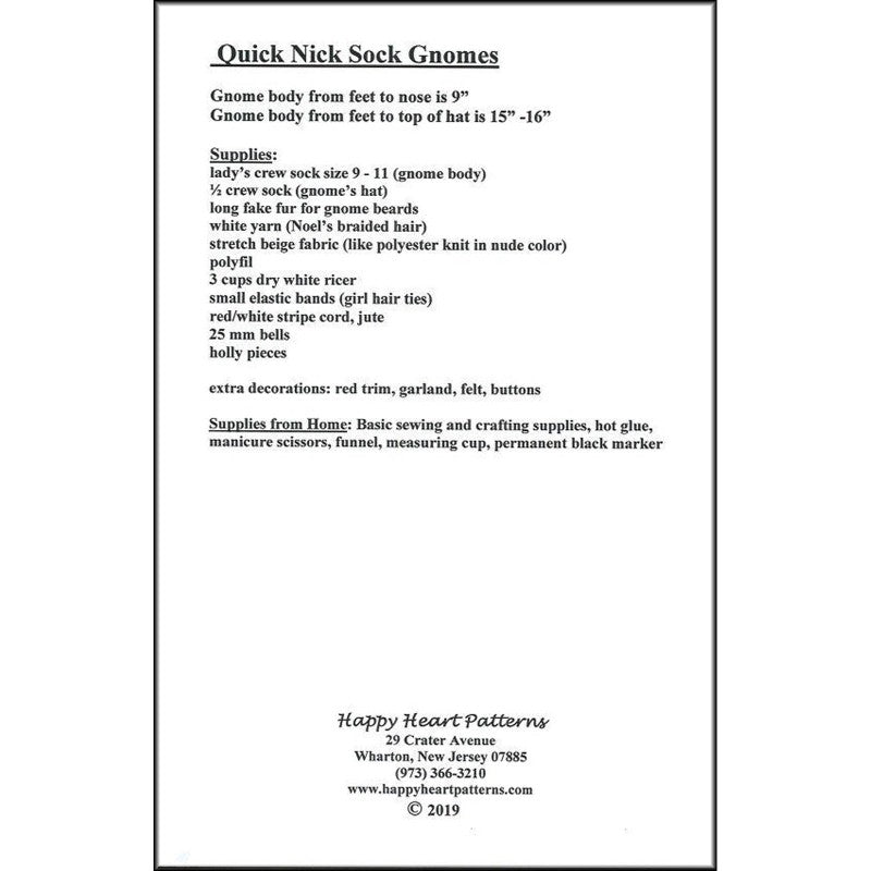 Back of the Quick Nick Sock Gnomes Pattern by Happy Heart Patterns