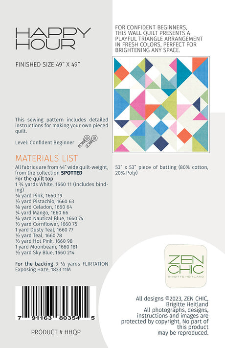 Back of the Happy Hour Quilt Pattern by Zen Chic