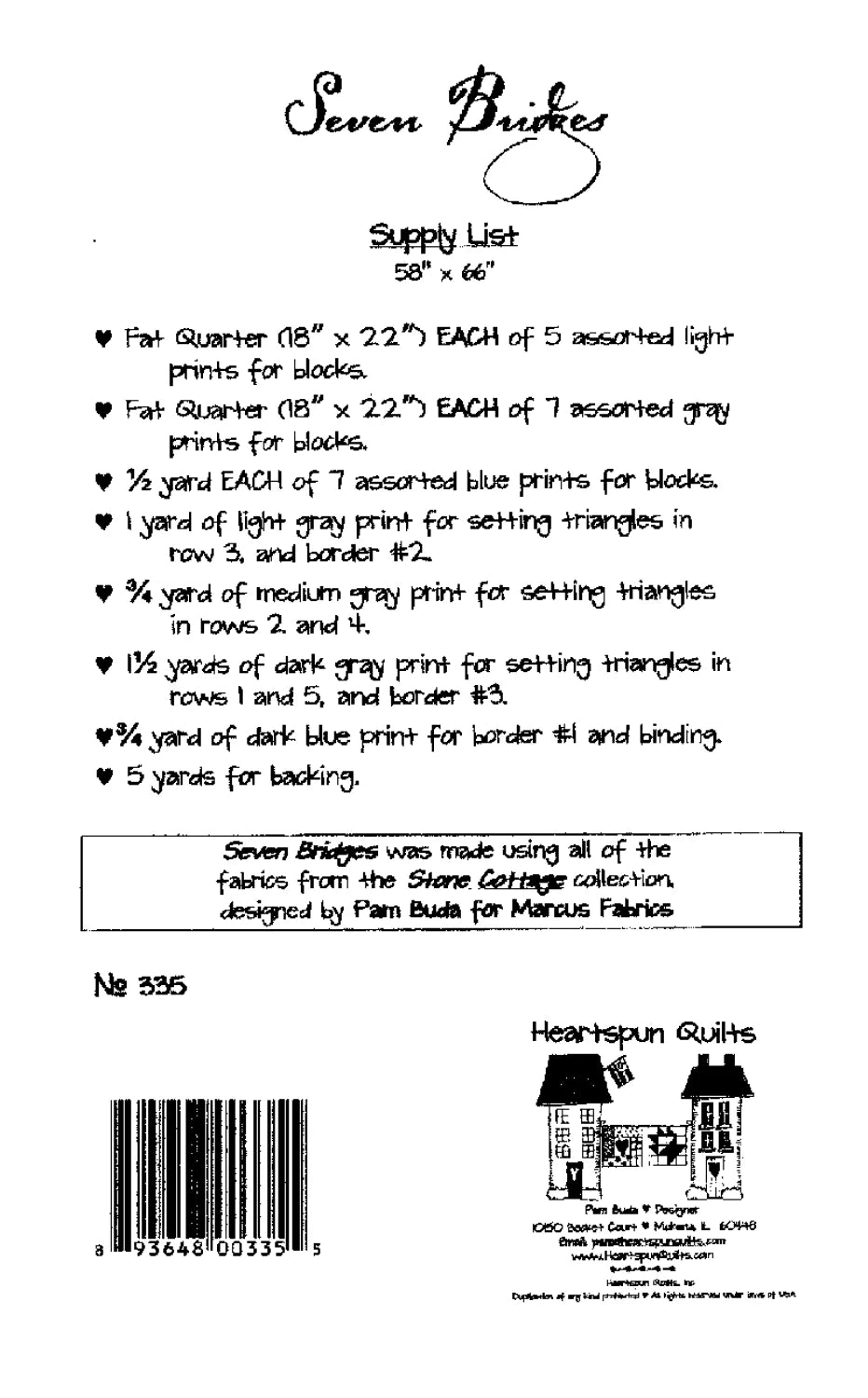 Back of the Seven Bridges Quilt Pattern by Heartspun Quilts