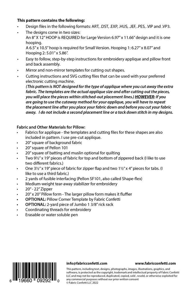 Back of the Happy Halloween Cactus Pillow Pattern by Fabric Confetti