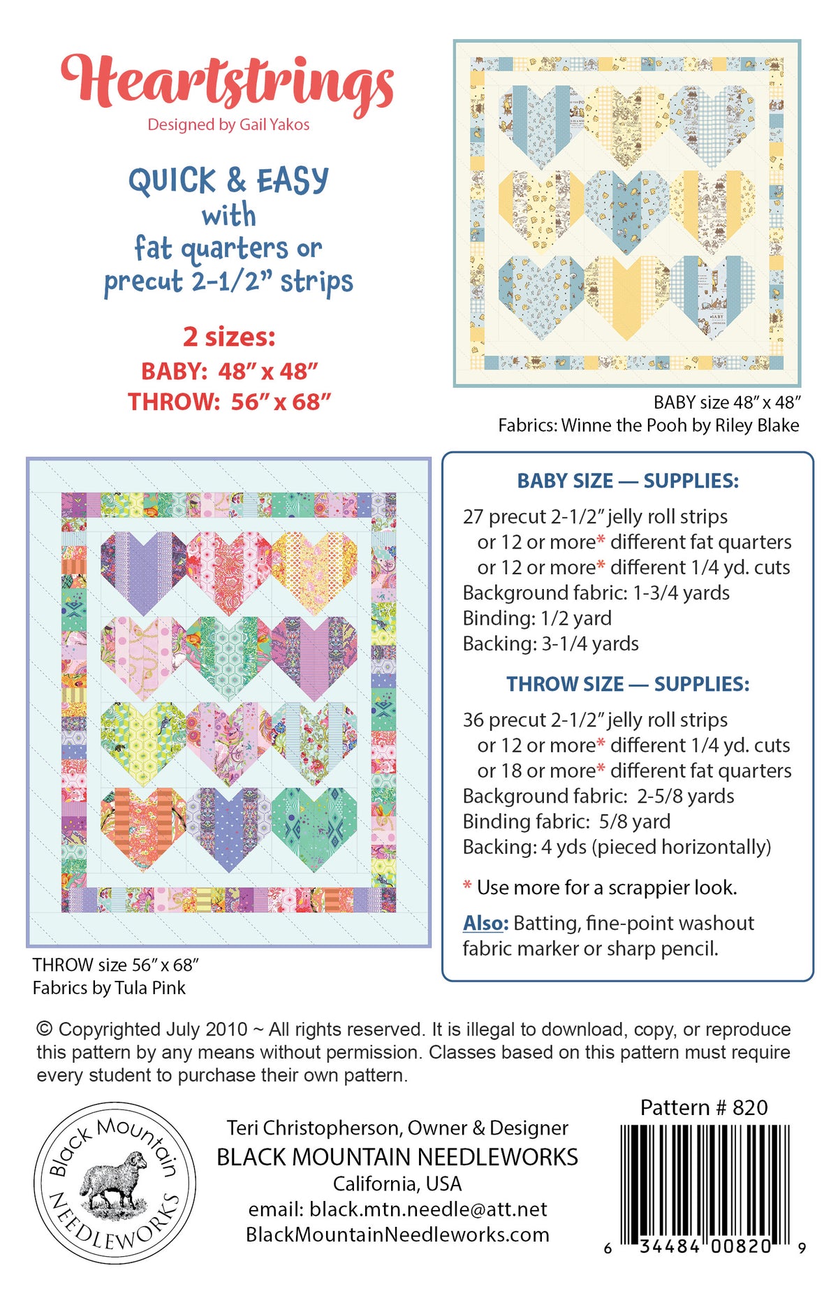 Back of the Heartstrings Quilt Pattern by Black Mountain Needleworks