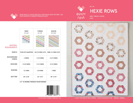 Back of the Hexie Rows Quilt Pattern by Quilty Love