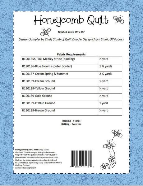 Back of the Honeycomb Packaged Quilt Pattern by Quilt Doodle Designs