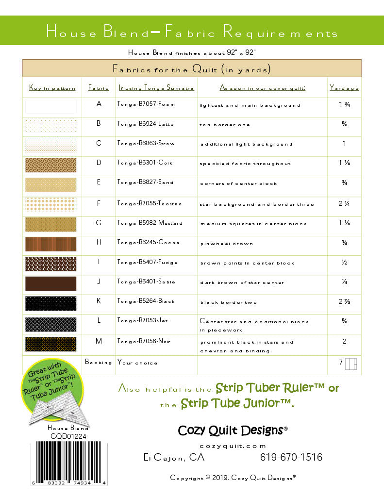 Back of the House Blend Shop Kit Downloadable Pattern by Cozy Quilt Designs