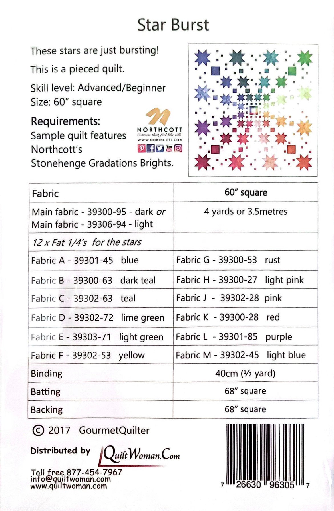 Star Burst Quilt Pattern by Gourmet Quilter
