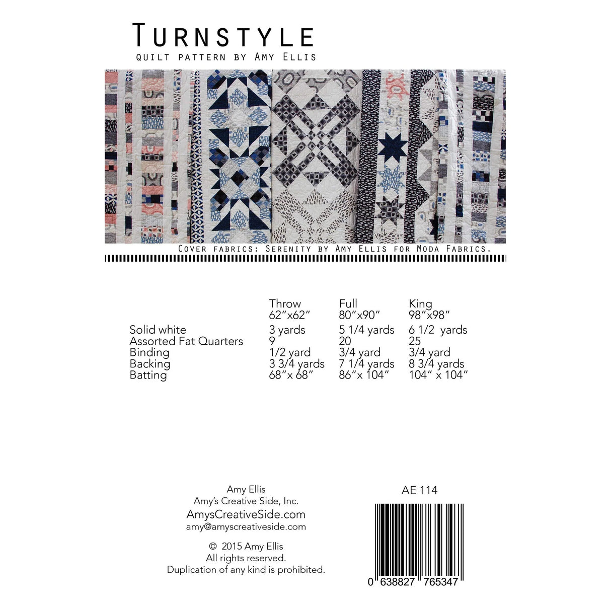 Back of the Turnstyle Quilt Pattern by Amys Creative Side