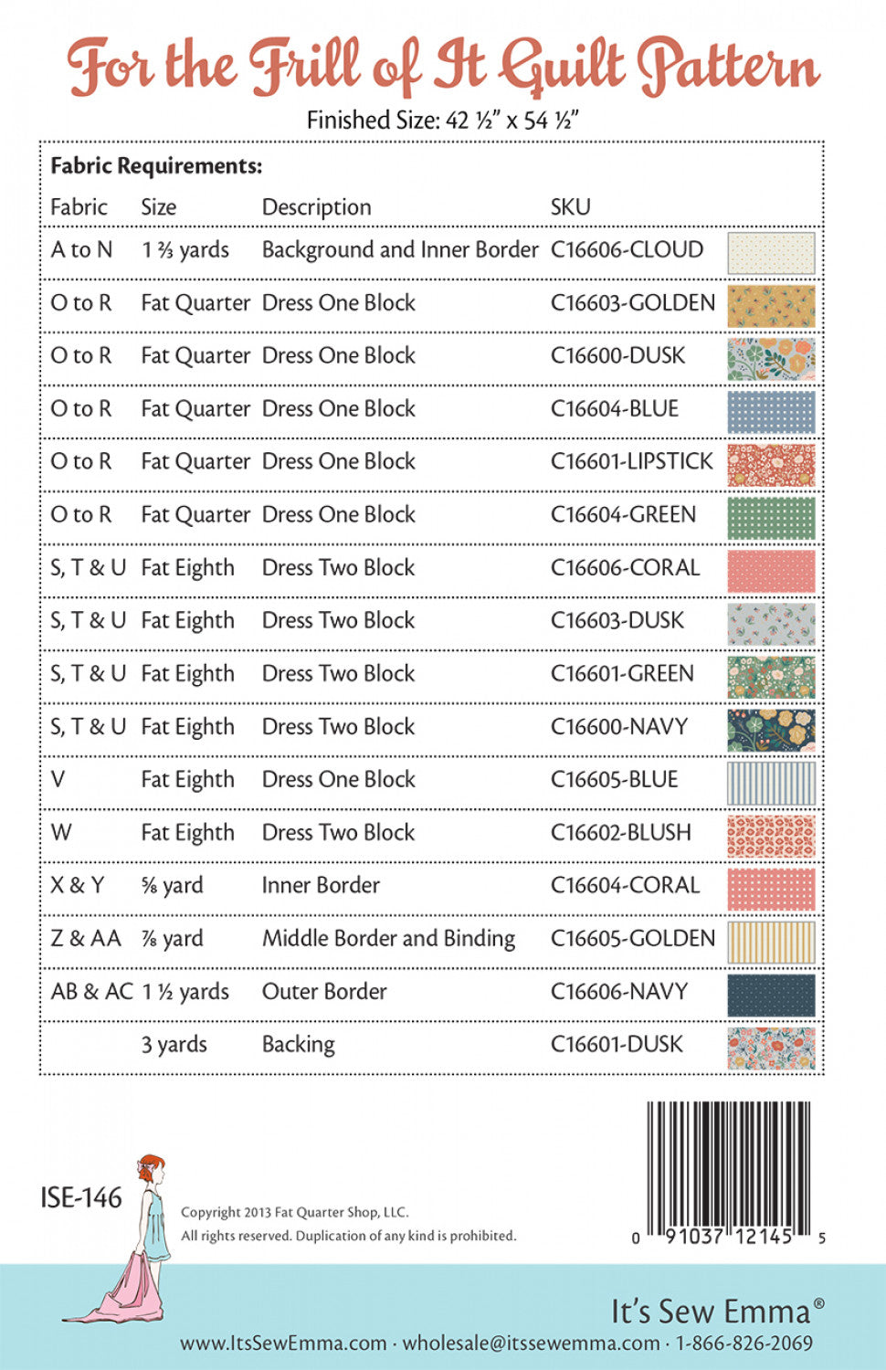 Back of the For The Frill of It Quilt Pattern by Its Sew Emma