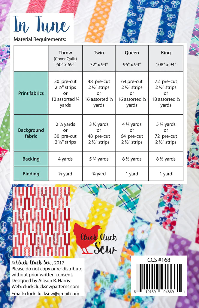 Back of the In Tune Quilt Pattern by Cluck Cluck Sew