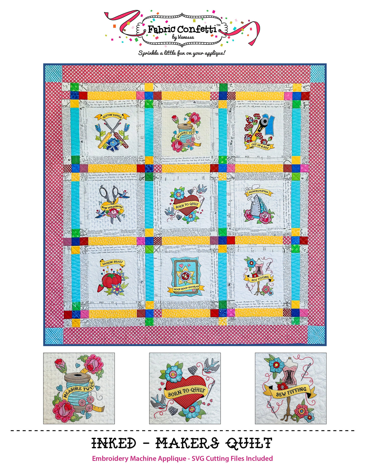 Inked - Makers Quilt for Machine Embroidery by Fabric Confetti