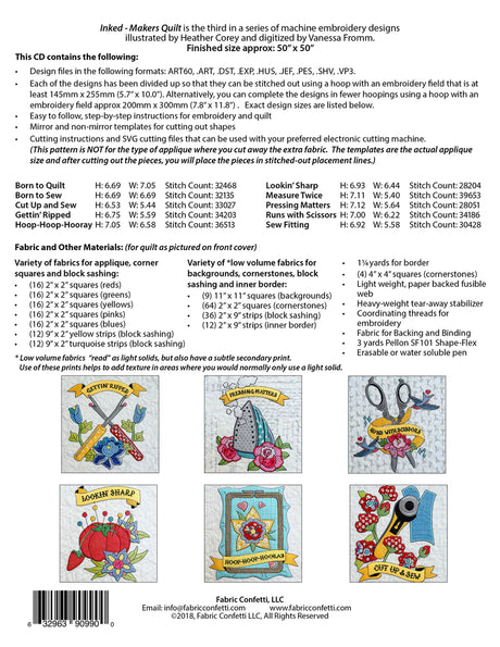 Back of the Inked - Makers Quilt for Machine Embroidery by Fabric Confetti