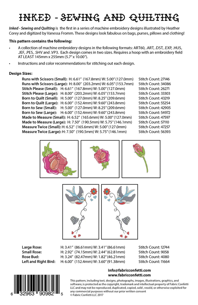 Inked - Sewing and Quilting for Machine Embroidery by Fabric Confetti