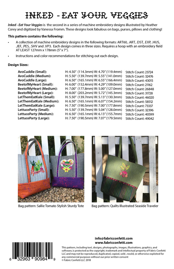 Back of the Inked - Eat Your Veggies for Machine Embroidery by Fabric Confetti