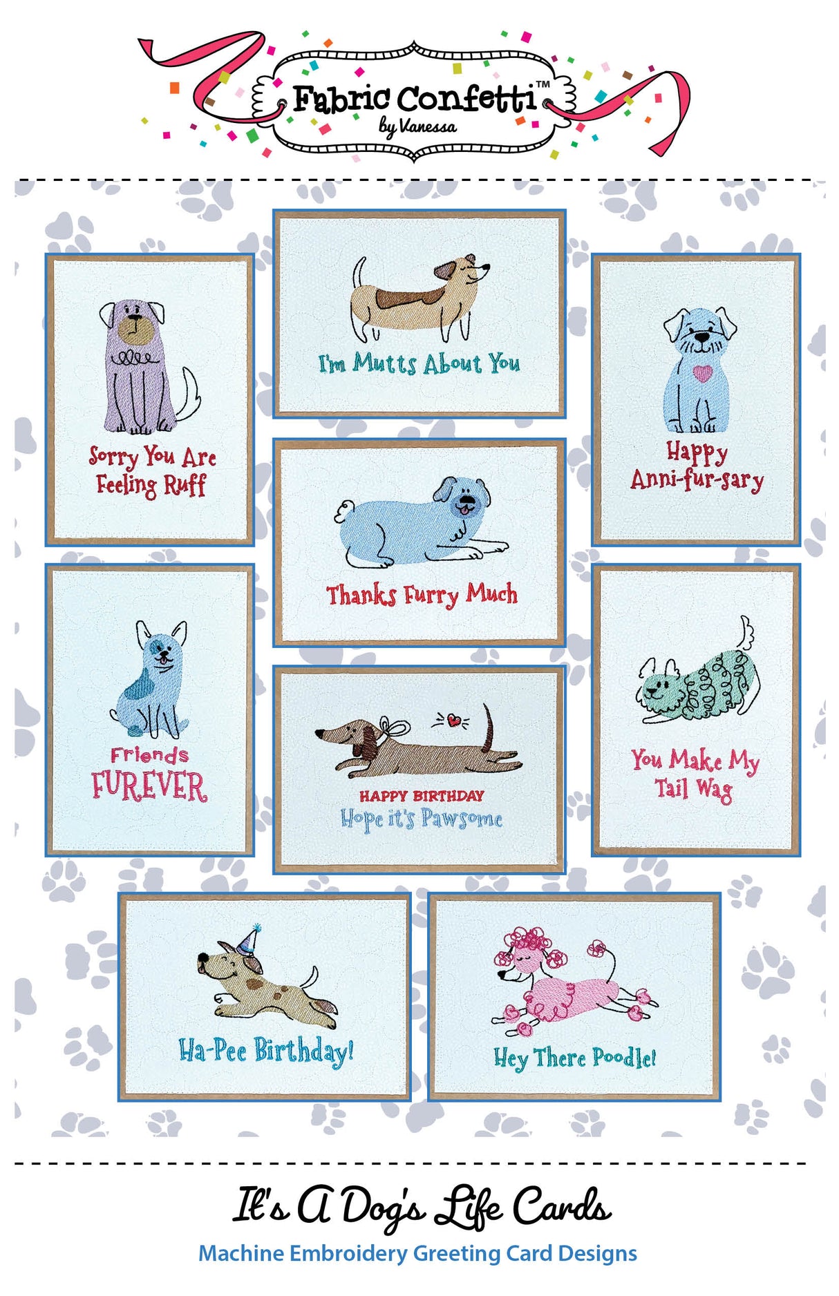 It's A Dog's Life Greeting Cards Downloadable Pattern by Fabric Confetti