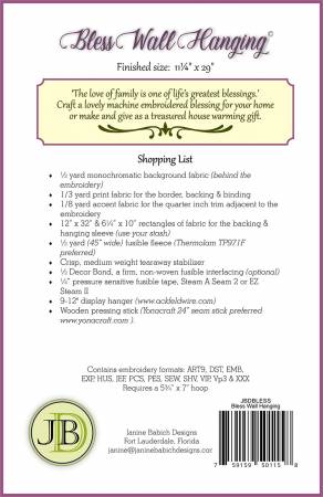 Back of the Bless Wall Hanging Quilt Pattern