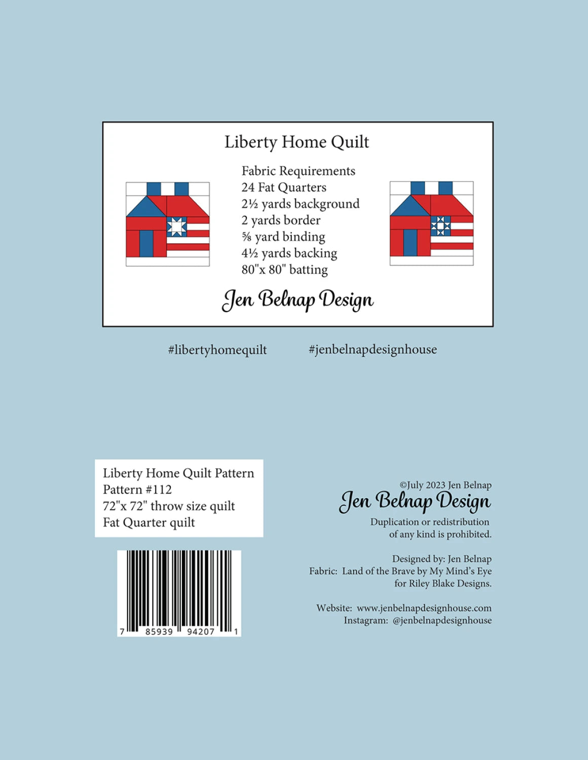 Back of the Liberty Home Quilt Pattern by Jen Belnap Design House
