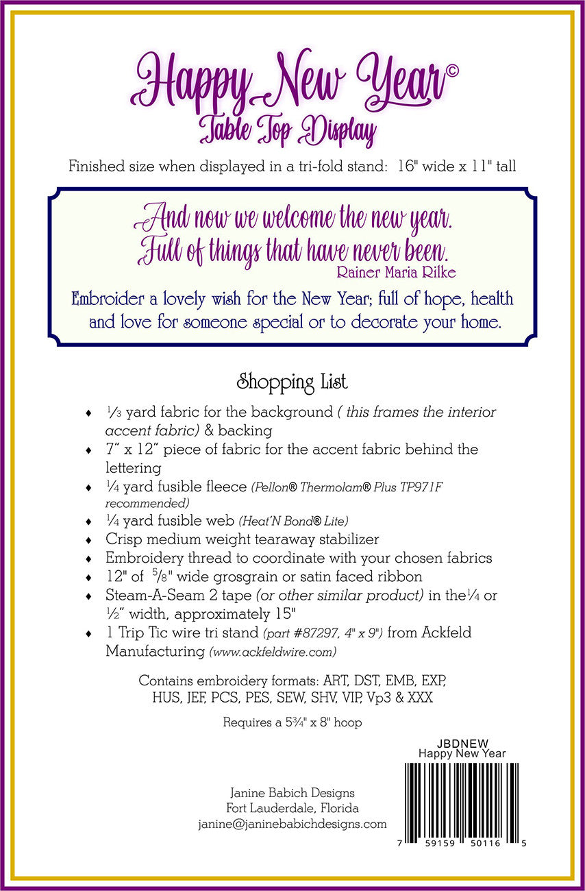 Back of the Happy New Year Table Top Display Downloadable Pattern by Janine Babich Designs