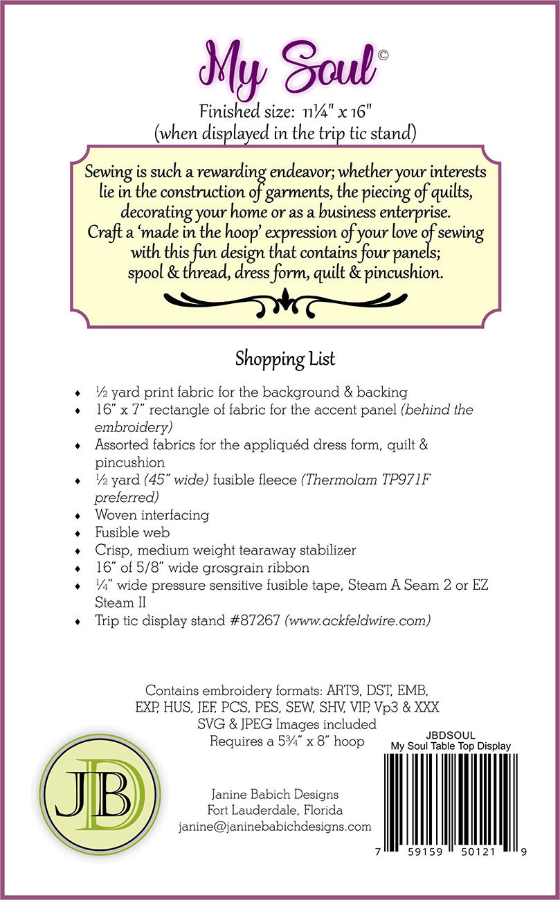 Back of the My Soul Table Top Display Pattern by Janine Babich Designs